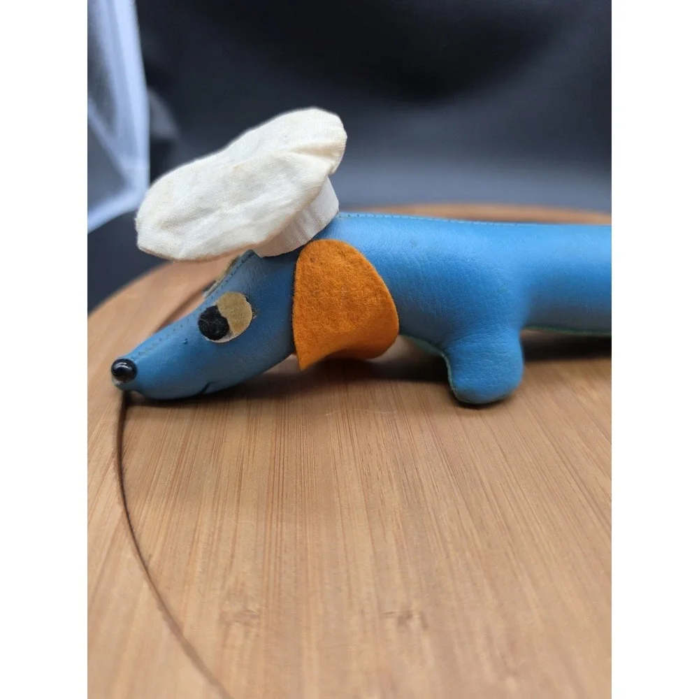 Vintage‎ Dakin Dream Pets Blue Faux Leather Dachshund with Chef Hat Weiner Dog